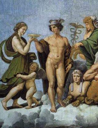 18б. Рафаэль. Триумф Психеи на Олимпе. Левый край фрески.